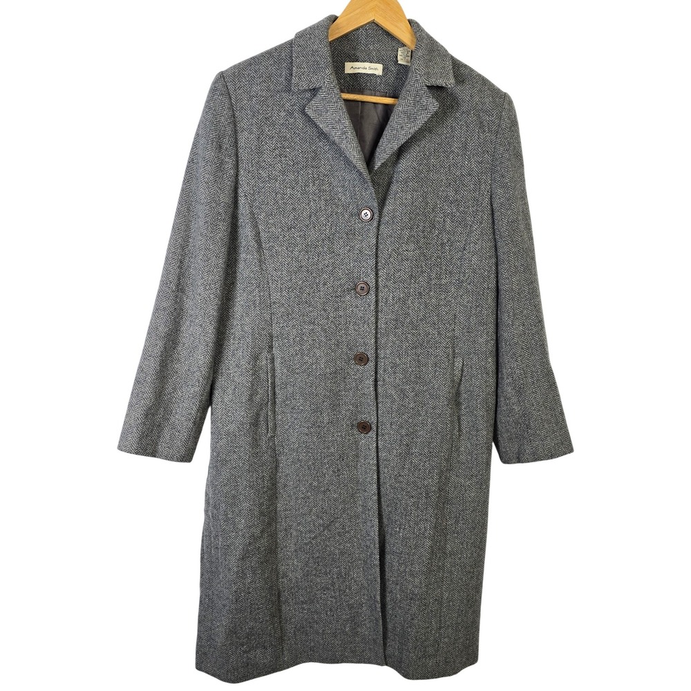 Amanda Smith Herringbone Wool Blend Women's Trench Coat Size‎ 14
